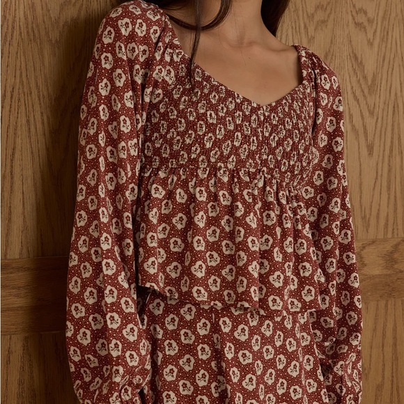 Rylee + Cru Other - Rylee + cru long sleeve flutter top in ruby fleur